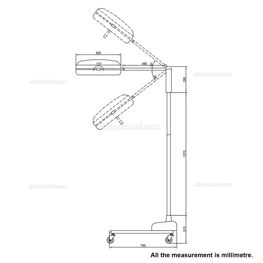 Dental Surgical Light Mobile LED Shadowless Operating Lamp 5 Reflectors 30 LEDs